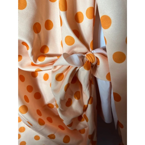 ASOS DESIGN Polka Dot Square Neck Wrap Dress Orange Peach Size 8 NWT - Picture 7 of 9